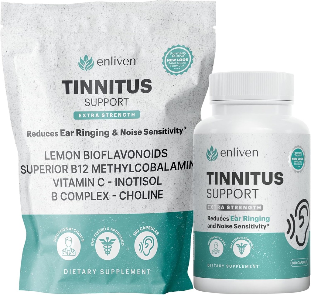 Tinnitus Relief Pills for Ringing Ears & Ear Health | Extra Strength Tinnitus Supplement with Bioflavonoids, B12 & Inositol | Supports Sleep, Focus & Clarity | 60 Caplets | 2 Daily Dose Ear Ringing