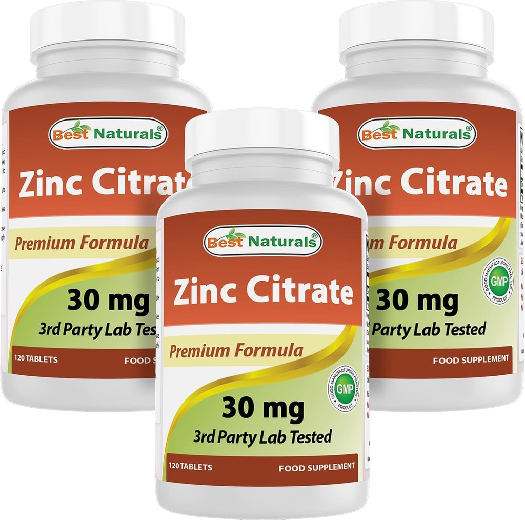 Meilleurs suppléments naturels de zinc 30mg (sous forme de citrate de zinc) - zinc Vitamines pour adultes Imune Support - 120 comprimés (120 Nombre (paquet de 3))