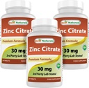 Meilleurs suppléments naturels de zinc 30mg (sous forme de citrate de zinc) - zinc Vitamines pour adultes Imune Support - 120 comprimés (120 Nombre (paquet de 3))