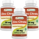 Meilleurs suppléments naturels de zinc 30mg (sous forme de citrate de zinc) - zinc Vitamines pour adultes Imune Support - 120 comprimés (120 Nombre (paquet de 3))