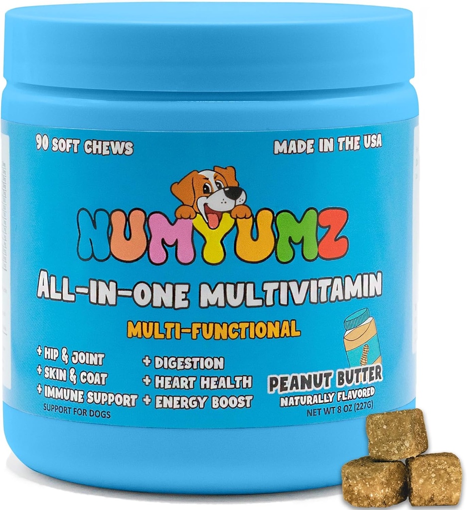 Supplément à la croûte quotidienne multivitamine 15-en-un naturel - Santé articulaire, Acides gras Oméga-3, Vitamines, Soutien immunitaire - Gâteries pour un manteau, peau, os sains - 90 Chews doux