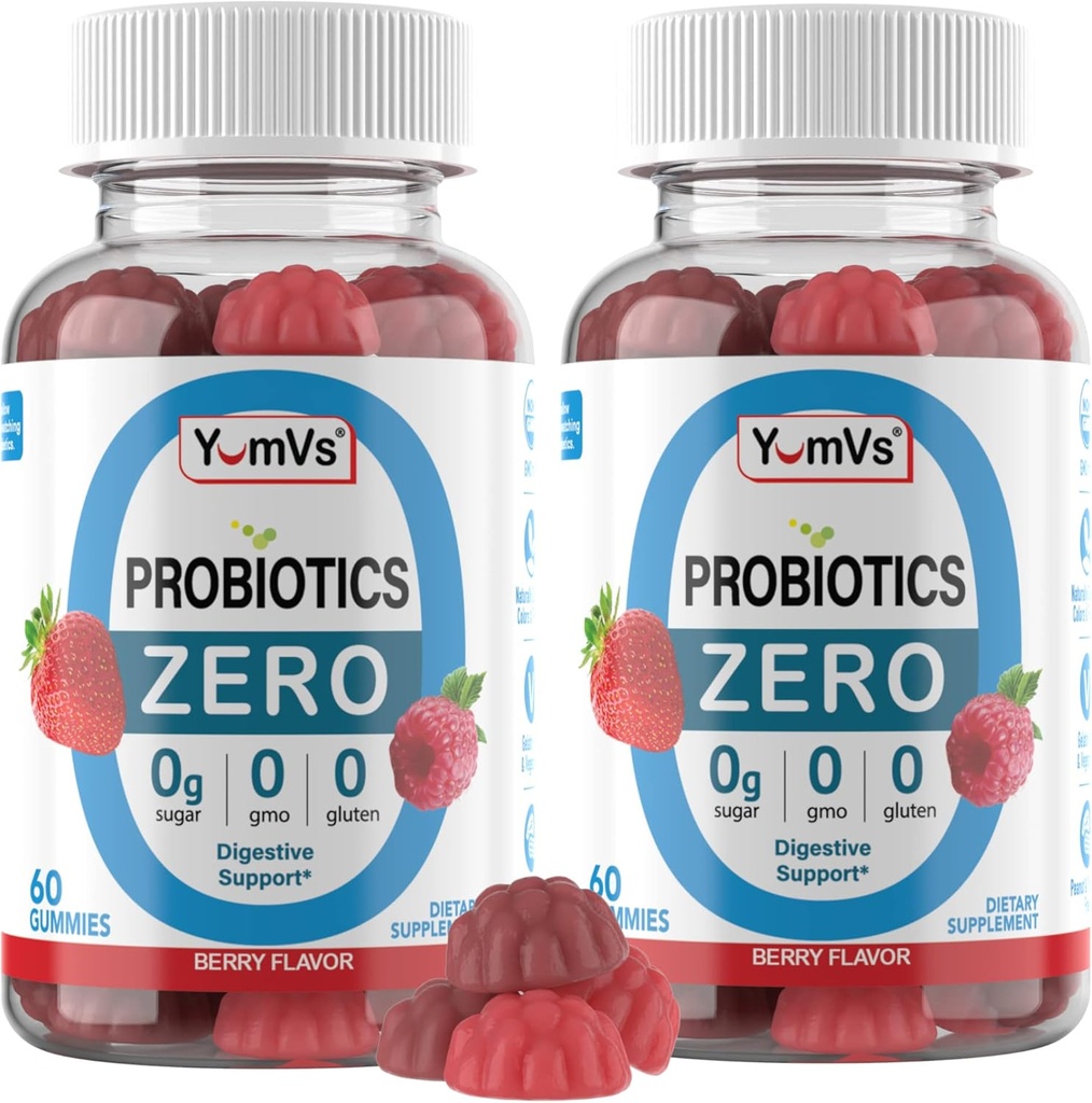 YUM-V'S - Gummies probiotiques de sucre zéro pour la santé digestive - Probiotiques sans sucre pour les femmes, les hommes et les enfants - Gummies probiotiques de santé pour les adultes et les enfants (60 comte (paquet de 2))