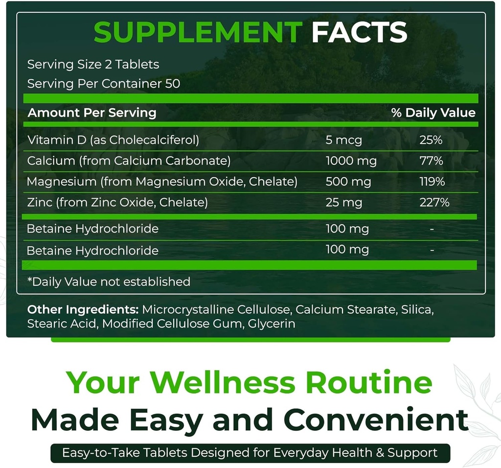 Nutra 500 naturel, supplément de zinc de magnésium de calcium avec vitamine D3 pour la force osseuse, aide à améliorer la digestion, santé sans gluten et sans sucre, complexe minéral essentiel