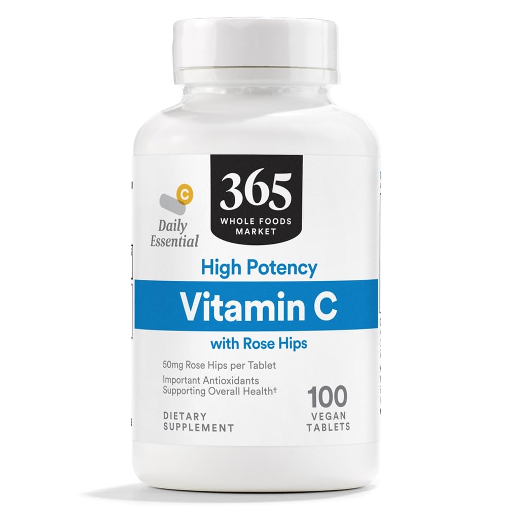 365 par Marché des aliments entiers, Vitamine C de haute puissance avec des hanches de rose, végétalien, 100 comprimés