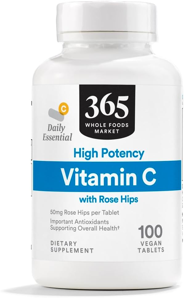 365 par Marché des aliments entiers, Vitamine C de haute puissance avec des hanches de rose, végétalien, 100 comprimés