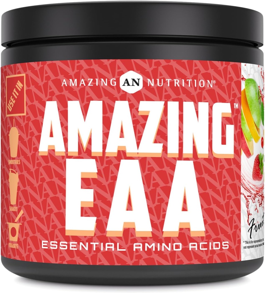 Amazing EAA Essential Amino Acids (Acides aminés essentiels) 8 Grams EAA's Per Serving (Attention : 30 portions) 330 Grams Powder Supplement (Fruits naturels)