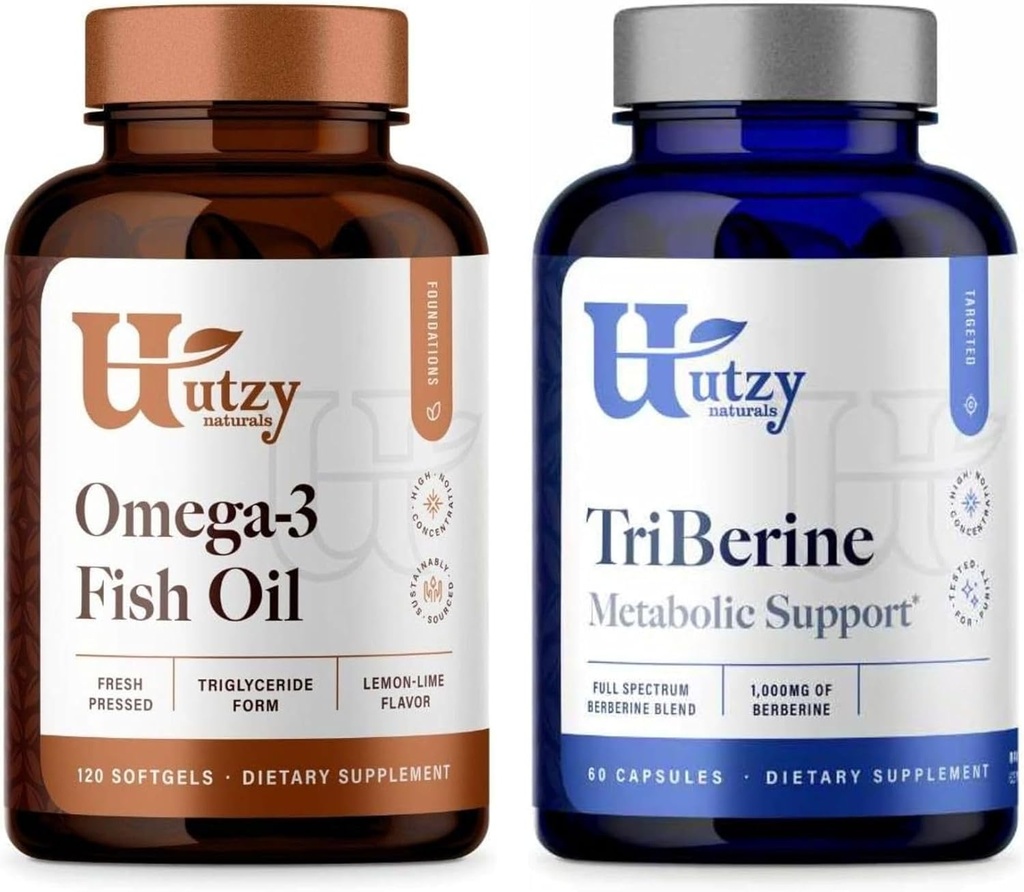 Utzy Naturals Omega 3 Huile de poisson 60 Softgels Lemon-Lime Saveur et TriBerine
