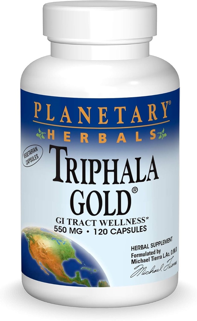 Planetary Herbals Triphala Gold 550mg Cleanser & Tonifier Extra Strength Ayurvedic - 120 Veggi Caps