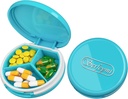 Serfeymi Petite Pill Box - 3 compartiments Portable Pill Box pour la poche de la Purse, Compact Mini Travel Pill Case - Convient pour la médecine, vitamine, huile de poisson, suppléments - Bleu clair(Logo)