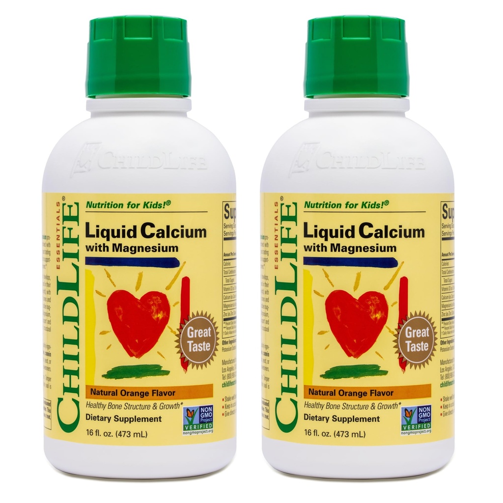 Supplément Calcium liquide pour enfants - Baby Calcium avec Magnésium, Zinc et Vitamine D3 - Arôme Orange, 16 fl oz (2 Pack)