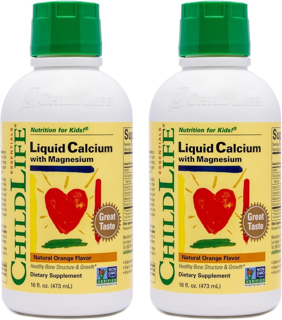 Supplément Calcium liquide pour enfants - Baby Calcium avec Magnésium, Zinc et Vitamine D3 - Arôme Orange, 16 fl oz (2 Pack)