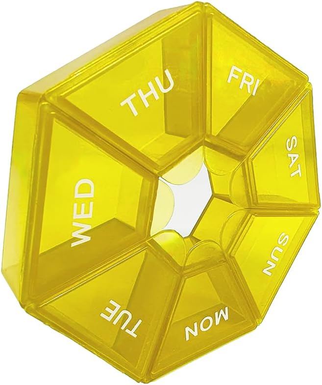 Pill Organizer, Small Pill Box, Yellow Pill Case, Weekly Pill Organizer,Medicine Pill Organizer 1 Time a Day, Pill Container, Pill Holder, Daily Pill Organizer Travel Pill Organizer 7 Day