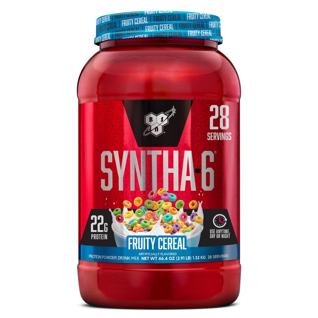 BSN SYNTHA-6 Poudre de protéines premium avec 6g de fibre, protéines de lactosérum, caséine micellaire, mélange isolat de protéines de lait, 5g de gras, céréales fruitées, 28 portions (paquetage mai Vary)