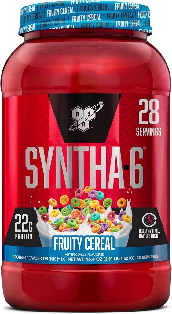 BSN SYNTHA-6 Poudre de protéines premium avec 6g de fibre, protéines de lactosérum, caséine micellaire, mélange isolat de protéines de lait, 5g de gras, céréales fruitées, 28 portions (paquetage mai Vary)