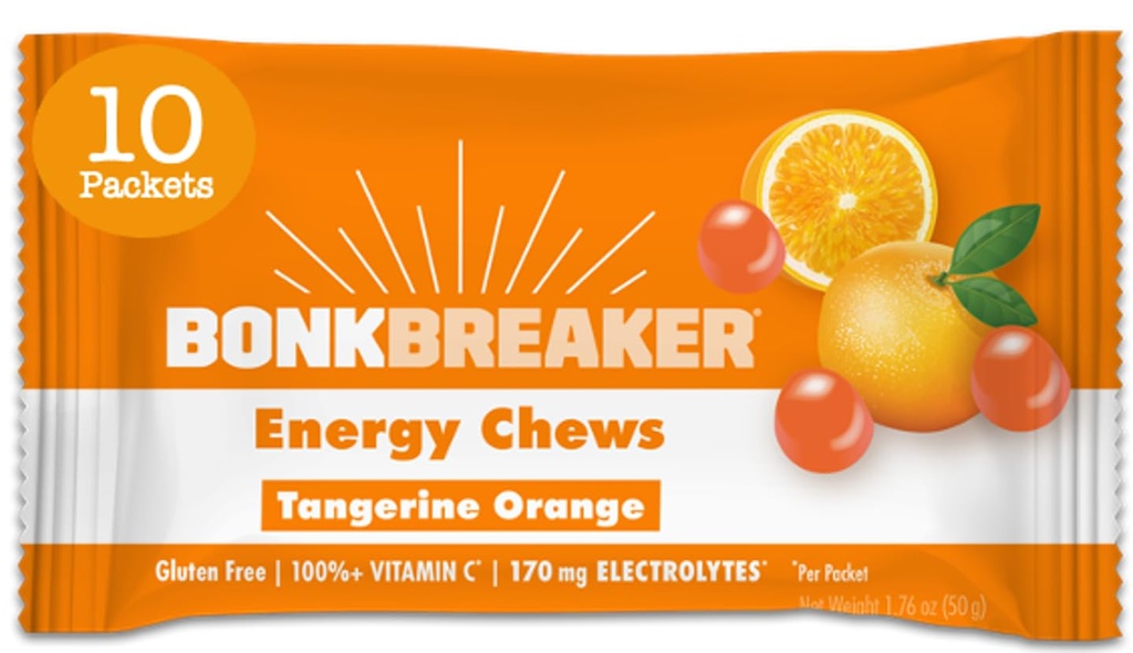 Bonk Breaker Energy Chews, ingrédients sans lait, sans gluten pour fournir une énergie et un focus rapides, 1 boîte de 10 paquets, orange Tangerine