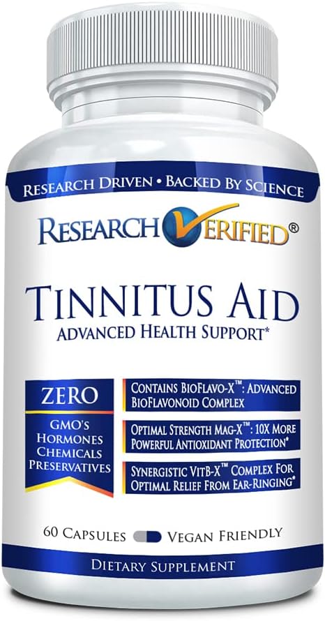 Recherche Verified Tinnitus Aid - Lessen Sonnerie interne - Ginkgo Biloba, Vitamine C, Complete Spectrum B Complex Blend, Magnésium - 60 Capsules - Vegan - Fabriqué aux États-Unis