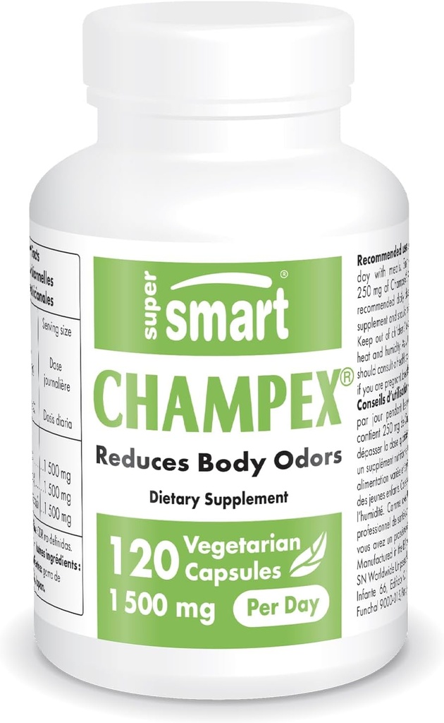 Supersmart - Champex Champhroom (Agaricus Bisporus Extract) 1500 mg par jour - odorat corporel et mauvais complément respiratoire - désodorisant interne - Sans OGM et sans gluten - 120 capsules végétariennes