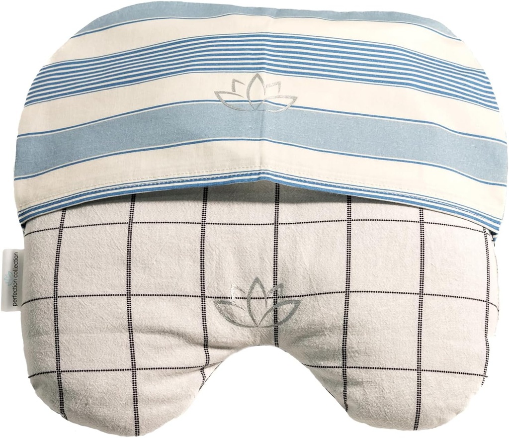 Masques d'oreiller migraine avec couverture lavable Bonus: Lin rempli pour la thérapie de soulagement de la douleur chaude et froide (adulte, blanc et noir, bleu et ivoire bande)