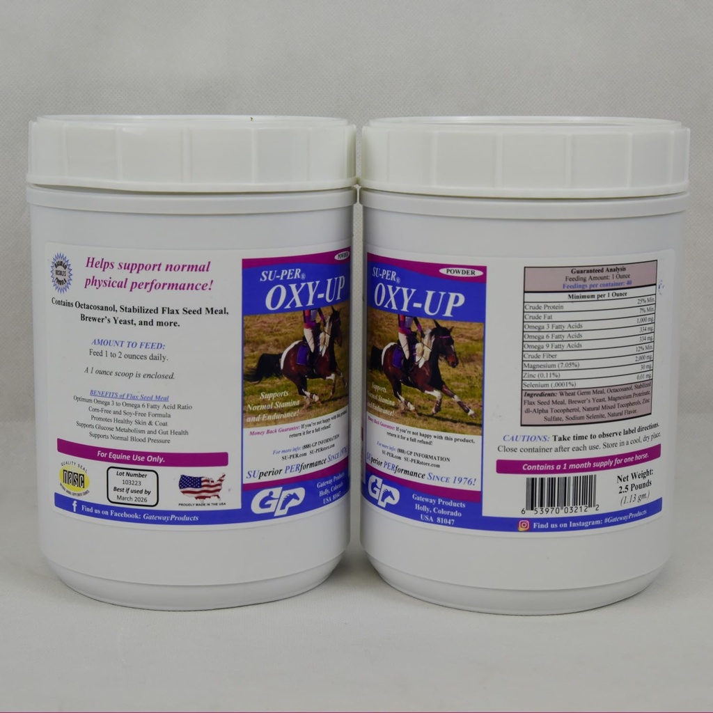 SUPER Oxy-Up Performance Horse Supplement - soutient l'endurance normale et l'endurance - Extrait de germe de blé, vitamines complexes B, magnésium - 2,5 livres, (2 paquets)