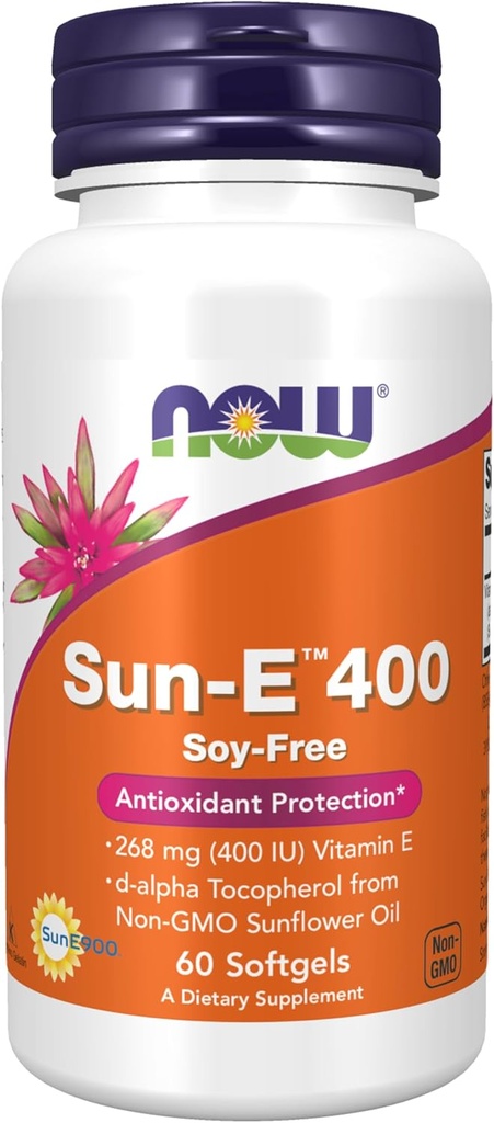 MAINTENANT compléments alimentaires, Sun-ETM 400 UI avec tocophérol d-alpha de l'huile de tournesol non-OGM, 60 Softgels