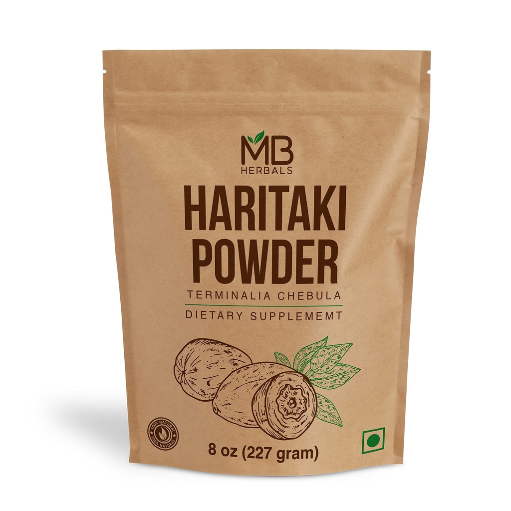 MB Herbals Haritaki Poudre 8 oz / 227 Gram / 0,5 lb (en poudre d'encre) Terminia chebula Harde Myrobalan chibulique (sans gluten) Pas de réserves