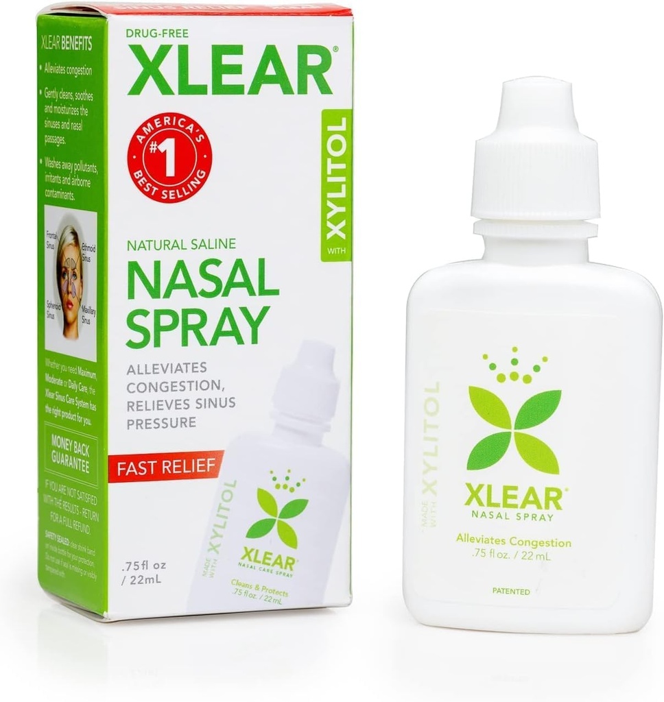Spray nasal saline naturel Xlear avec Xylitol, hydratant pour les enfants et les adultes, 0,75 fl oz (paquet de 1)