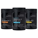 Recherche sportive 1250 mg Omega 3 Huile de poisson sans Burpless - Wild Alaskan Pollock - (90 comte), Vitamine végétalienne de haute puissance C 1000mg (240 comte) + Vitamine D de 5000iu végan avec 100mcg Mk7 Vitamine K (60 comte)