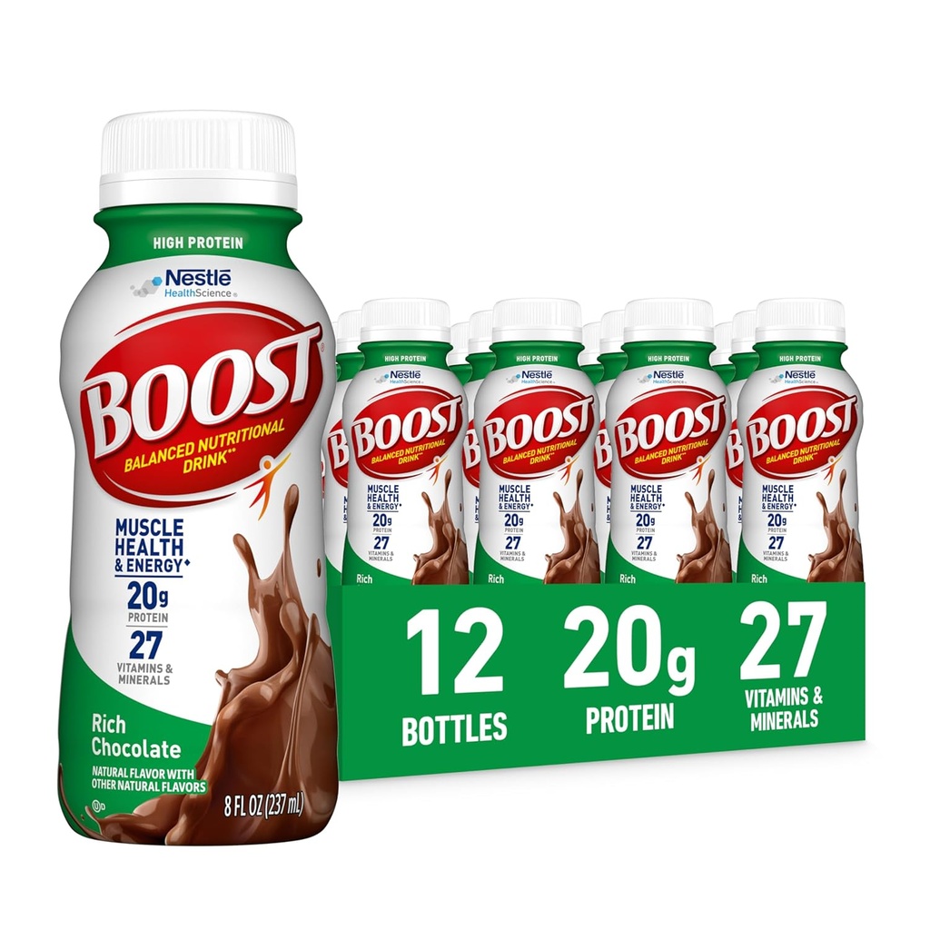 BOOST haute protéine prête à boire une boisson nutritionnelle équilibrée, chocolat riche, 8 FL OZ (paquet de 12)