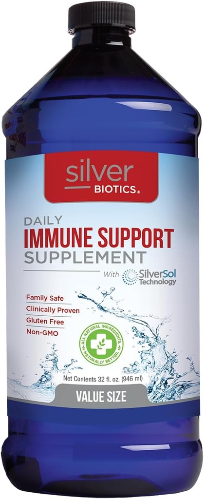 Silver Biotics Advanced Silver Technology, SilverSol Ag₄O₄ 10 PPM Immune Support | Bio-Hacking Immune Building Natural Support | 32 Fl Oz