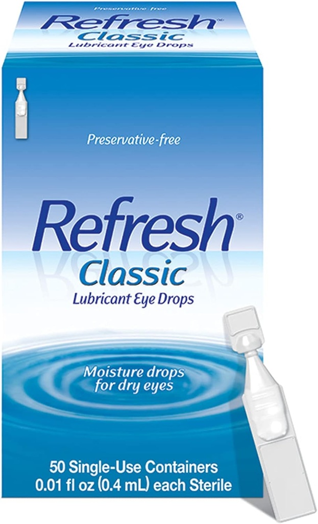 Refresh Classic Lubricant Eye Drops, Preservative-Free,0.01 Fl Oz Single-Use Containers, 50 Count, Pack of 1, Packaging May Vary