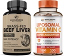Gélules de foie de boeuf déshydratées (180 pilules, 750mg chacune) + Capsules de vitamine C liposomique (200 pilules 1500mg buvées)