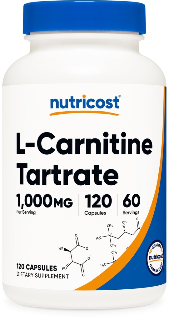 Tartrate de L-Carnitine Nutricost 1000mg, 120 Capsules - 500mg Par Capsule (60 portions)