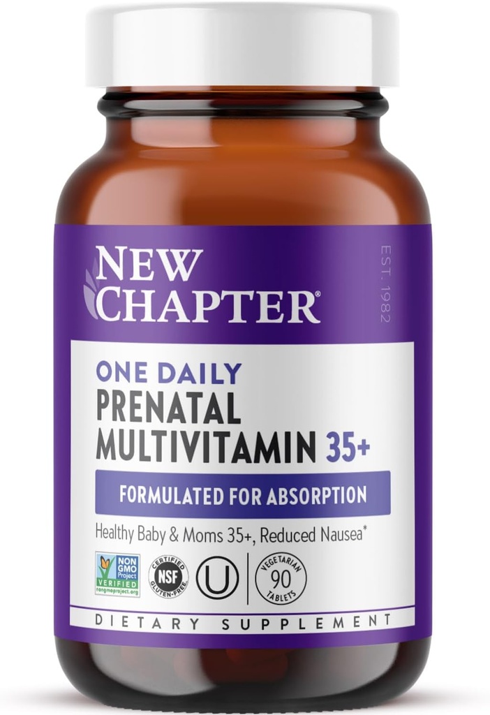 Nouveau chapitre Vitamines prénatales, une multivitamine prénatale quotidienne améliorée pour l'âge de 35 ans et plus avec du méthylfolate + Choline pour une maman et un bébé en santé, sans gluten et sans OGM 90 ct