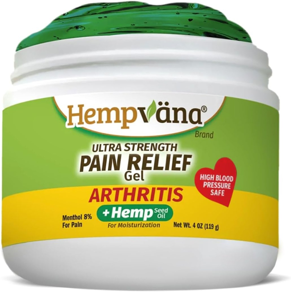 Hempvana Arthritis Pain Relief Gel, Ultra-Strength pour l'arthrite dans les muscles et les articulations. Enrichi en huile de chanvre, comme SEEN sur TV. Non-Greasy. Secours de longue durée ciblés. Fonctionne vite, 4 Oz.