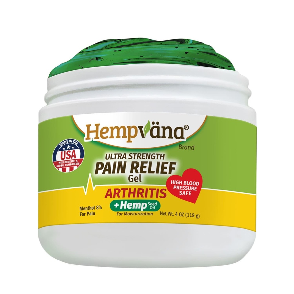 Hempvana Arthritis Pain Relief Gel, Ultra-Strength pour l'arthrite dans les muscles et les articulations. Enrichi en huile de chanvre, comme SEEN sur TV. Non-Greasy. Secours de longue durée ciblés. Fonctionne vite, 4 Oz.