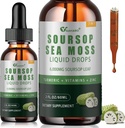 Graviola de Sourop gouttes liquides avec mousse de mer, vitamines B6 & C, zinc, curcuma et poivre noir - Extrait de feuille de Sourop naturel pour le soutien immunitaire - végétalien, non-OGM, sans gluten, 2 Fl Oz