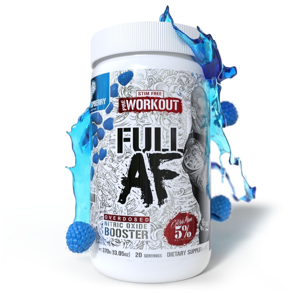 5 % Nutrition FullAF Pré-entraînement (Stim-Free) avec pompes massives (L-Citrulline, L-Taurine, Nitrosigine, GlycerSize) 13.05 oz (Blue Raspberry)