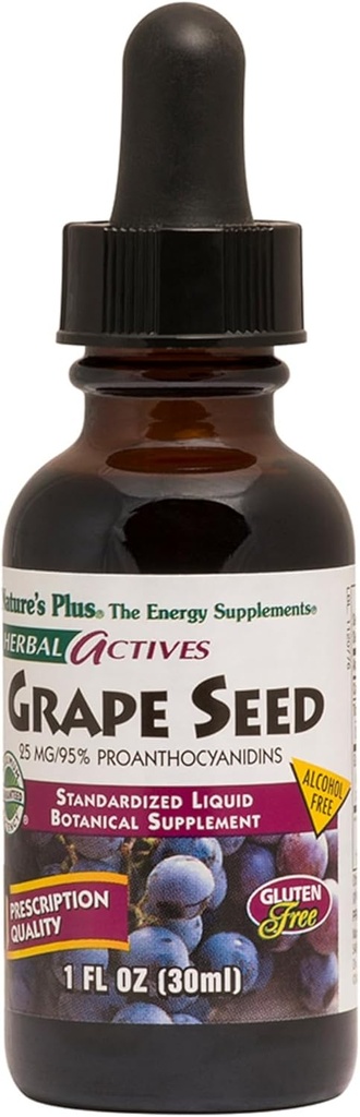 Natures Plus Herbal Actives Graines de raisin 25 mg Suspension liquide - gouttes de végétalien, 1 fl oz - Végétarien, sans gluten - 30 portions