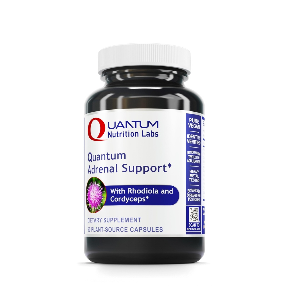 Quantum Nutrition Labs Quantum Adrénal Support- Suppléments de soutien de la santé adrénale, soutien pour la fatigue et promouvoir le calme, les vitamines adrénales Gland, Rhodiola Rosea, Organique - 60 Capsules Vegan