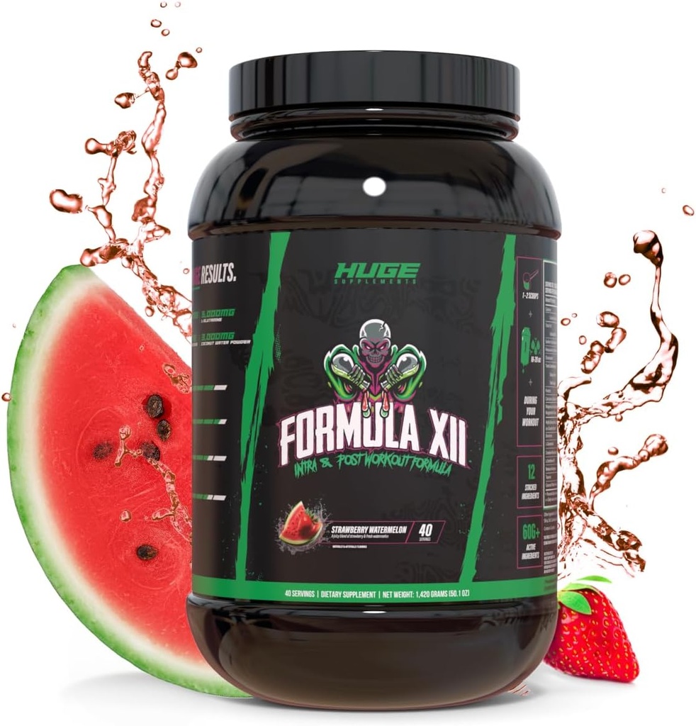 Formule XII Carbes d'entraînement intra et post-entraînement Recovery Powder, rapidement absorbé, Boost Exercise Performance, Force, Endurance et Hydratation, 12 ingrédients à dos scientifique (Melon d'eau de mûre)