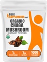BulkSupplements.com Poudre d'extrait de champignons Chaga - Poudre de champignons Chaga - Sans gluten, 1g par portion, 1kg (2,2 lb) (paquet de 1)