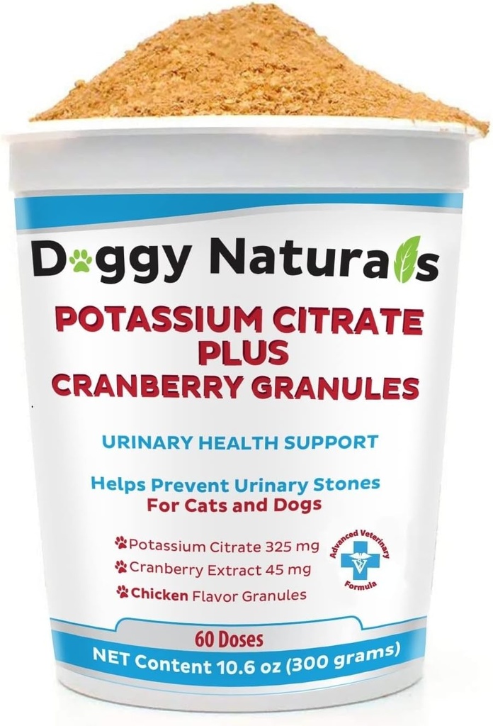 Citrate de potassium Plus Granules de canneberges 300gm pour chats et chiens - Soutien au piège urinaire-Aide à la formation des pierres d'oxalate de calcium - Deters Bladder & Rein Stones (Fabriqué aux États-Unis)