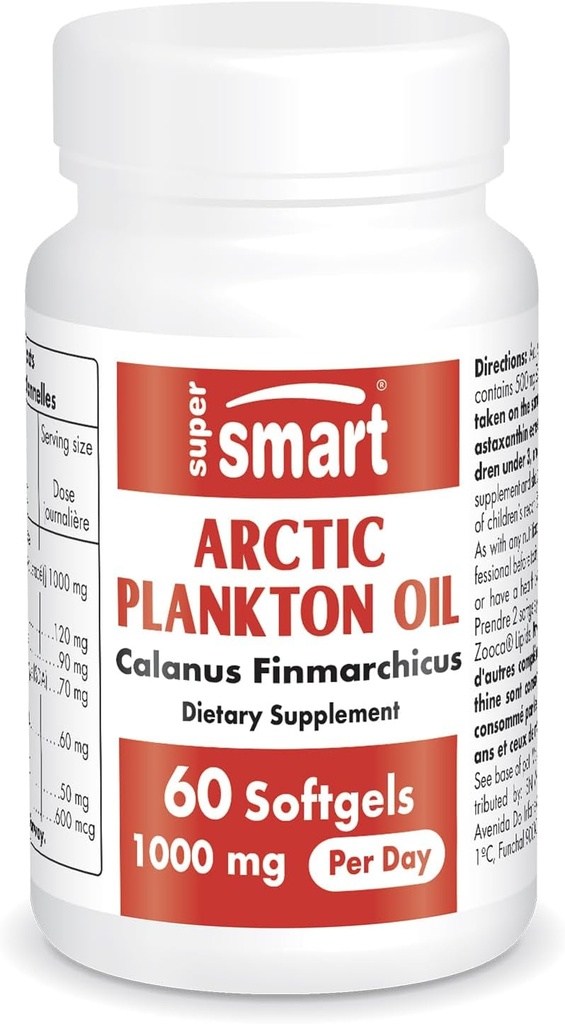 Supersmart - Huile de plancton de l'Arctique 1000mg par jour (breveté) - Plus de nutrition que le poisson et supplément d'huile de krill - avec acides gras oméga-3, EPA, DHA et SDA