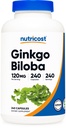 Nutricost Ginkgo Biloba 120mg, 240 Capsules - Extra Strength Ginkgo Biloba Extract - Sans gluten et sans OGM