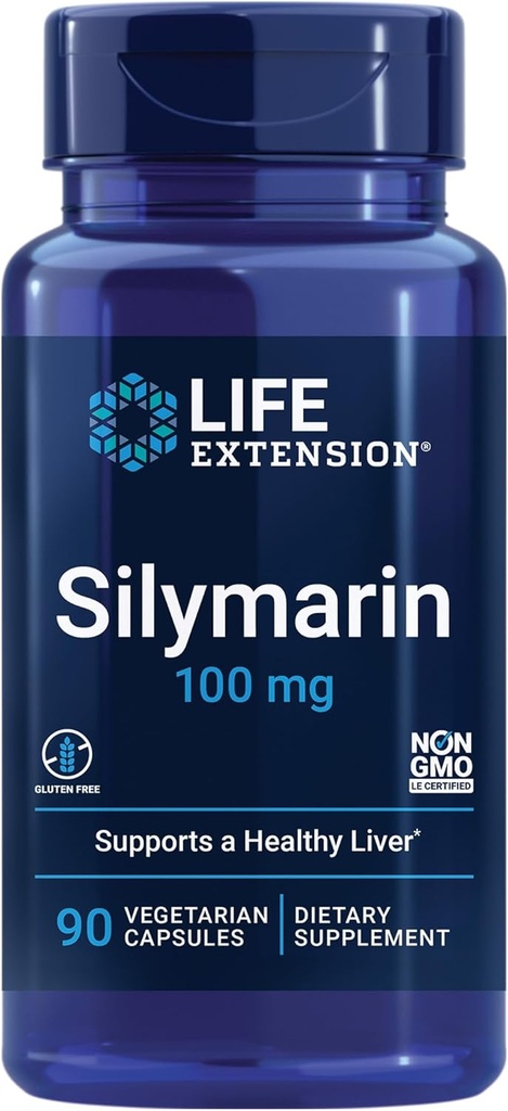 Life Extension Silymarin – Extrait de chardon de lait – Soutient la santé du foie – Sans gluten, sans OGM, végétarien – 90 capsules