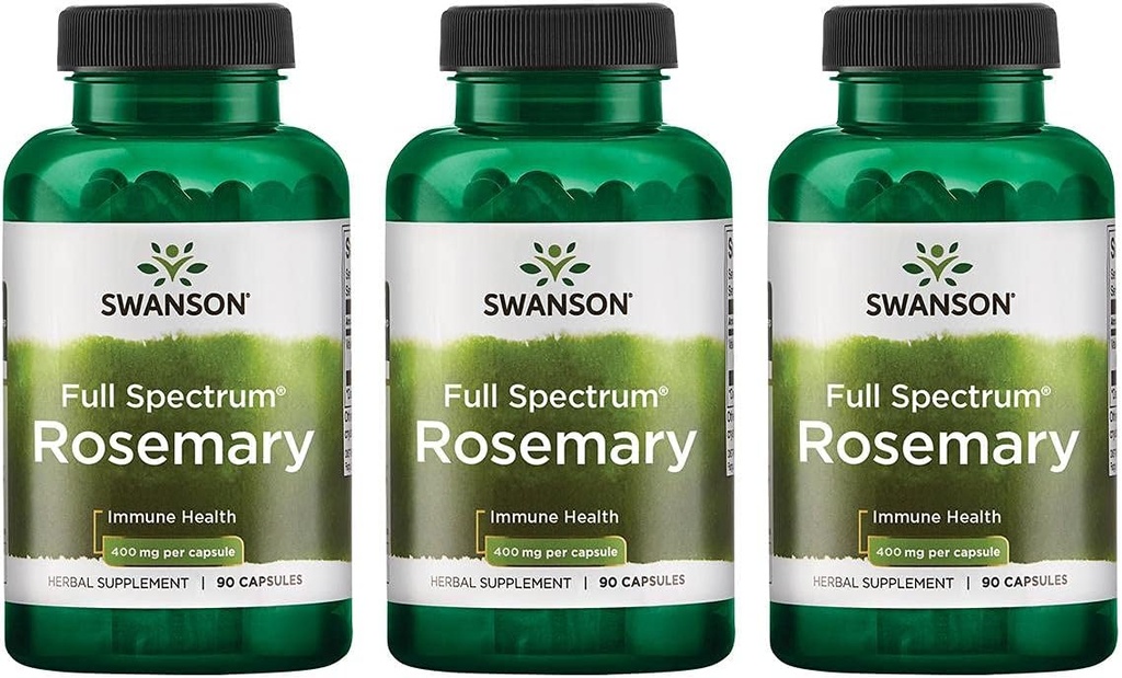 Swanson Full Spectrum Rosemary - Supplément à base de plantes Promouvoir le soutien à la santé immunitaire - Formule naturelle pour aider à défendre le corps et soutenir le bien-être général - (90 capsules, 400mg chacune) 3 Pack