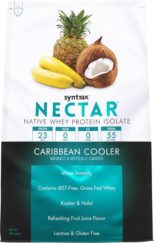 Syntrax Nutrition Nectar, 100% de lactosérum en poudre isolate de protéines, rafraîchissant saveur de fruits, caribéen refroidisseur, 2 lbs
