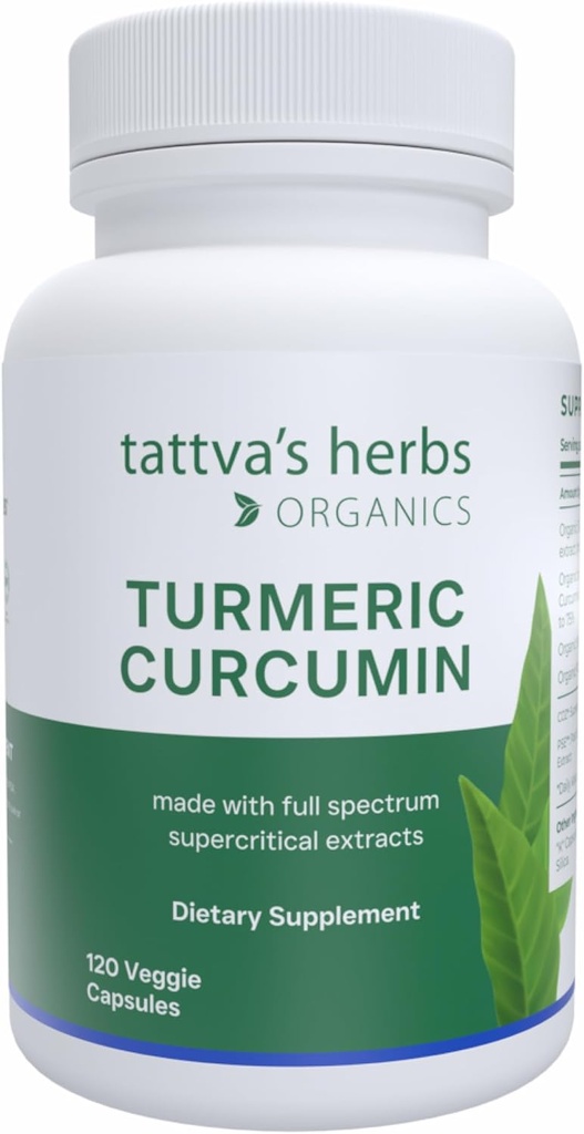 Tattva's Herbs Curcumin Turmeric 500 mg, supplément à base de plantes pour le soutien antioxydant, Curcumin Turmeric avec poivre noir pour l'absorption avancée, 1 Pack, 120 Capsules de Veggie