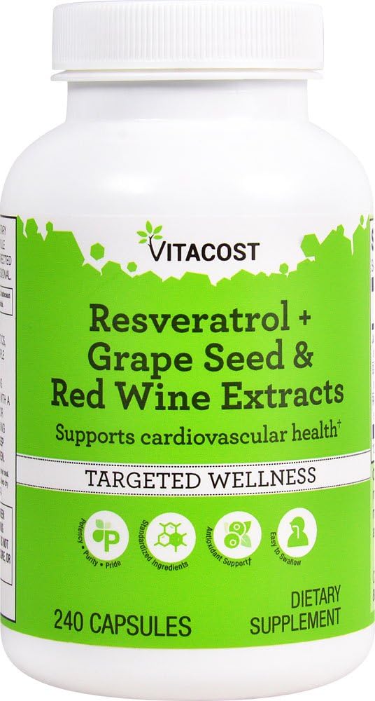 Vitacost Resveratrol + Grape Seed & Red Wine Extracts -- 240 Capsules