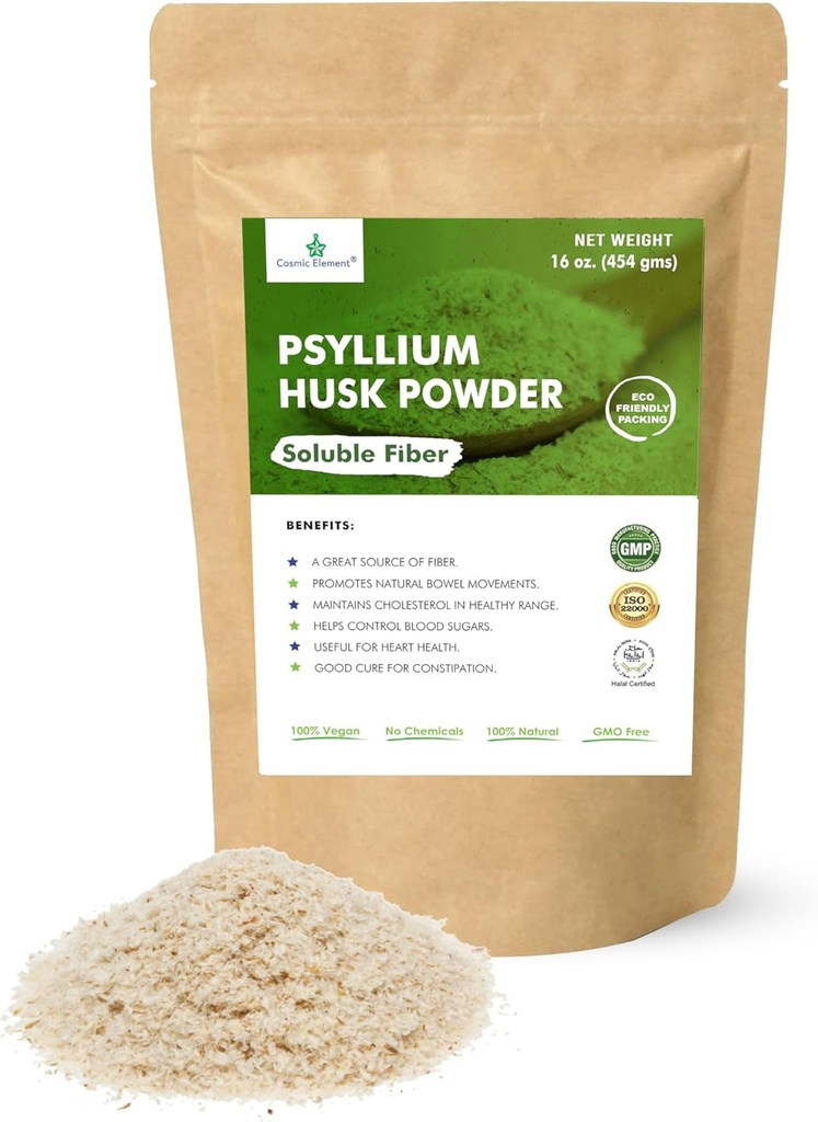 Cosmic Element 100% Pure Psyllium Husk Powder Organic – Finely Ground Fiber Supplement for Regularity & Keto | Psyllium Husk Powder for Baking and Gluten-Free Bread – 16 oz
